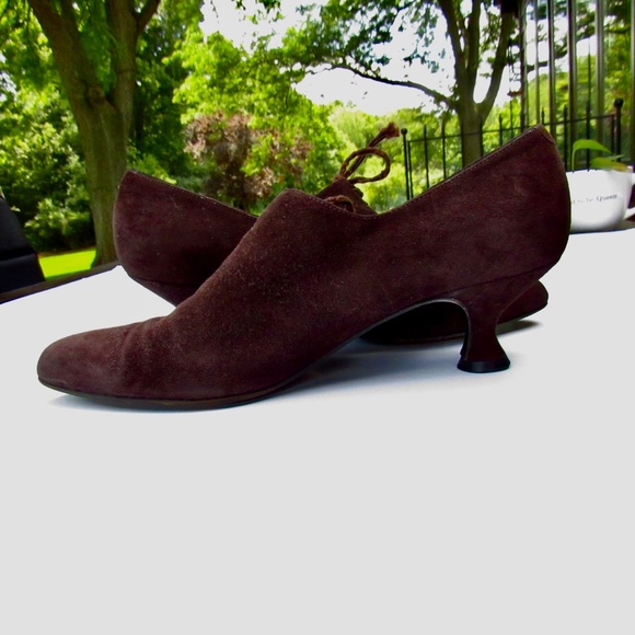 Barneys New York Dark Brown Suede Lace Top Almond Toe Shoes 39 / US 8.5 - Picture 6 of 16